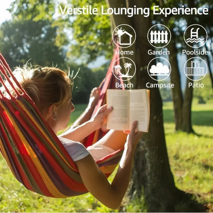 Vibrant Striped Canvas Hammock | Durable Double Swing Bed for Relaxation 3