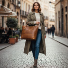 Vintage Leather Tote Bag | Large Zippered Handbag with Adjustable Strap | Stylish Everyday Carry for All Essentials 0