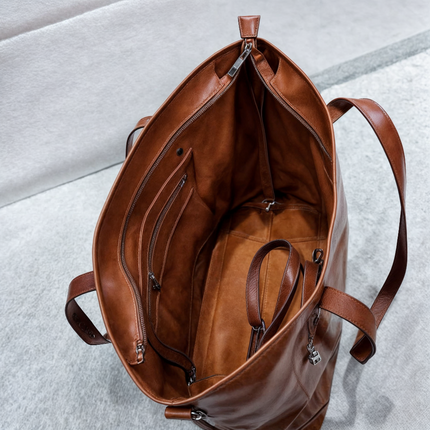 Vintage Leather Tote Bag | Large Zippered Handbag with Adjustable Strap | Stylish Everyday Carry for All Essentials 2