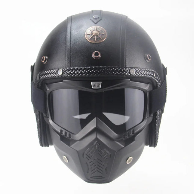 Vintage Motorcycle Helmet | Open Face Design with Detachable Goggles & Mask | Classic Style for Ultimate Protection 0