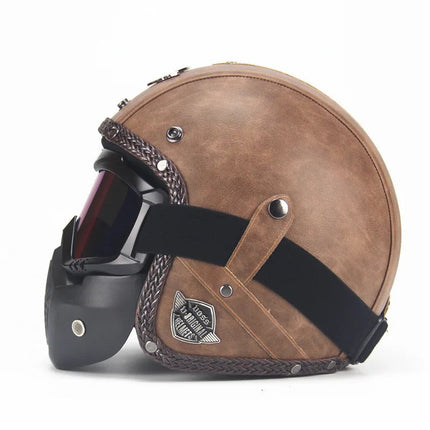 Vintage Motorcycle Helmet | Open Face Design with Detachable Goggles & Mask | Classic Style for Ultimate Protection 1