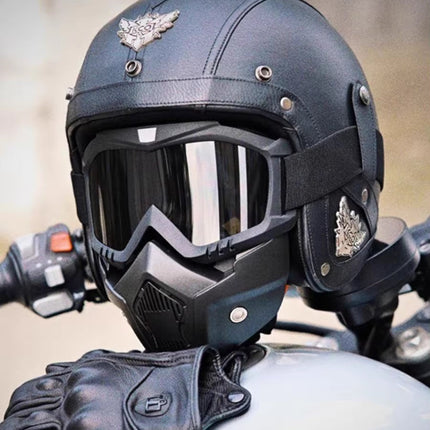 Vintage Motorcycle Helmet | Open Face Design with Detachable Goggles & Mask | Classic Style for Ultimate Protection 2