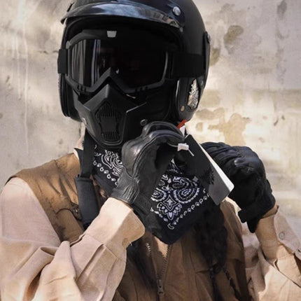 Vintage Motorcycle Helmet | Open Face Design with Detachable Goggles & Mask | Classic Style for Ultimate Protection 3