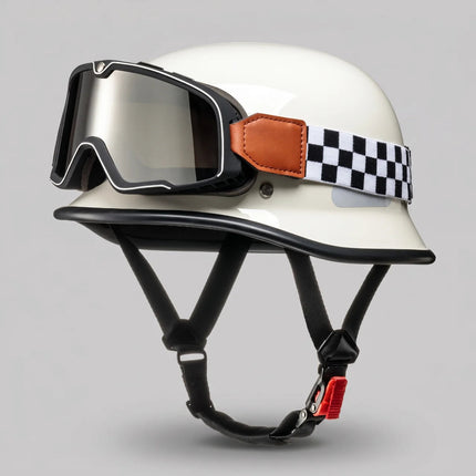 Vintage Racing | Half Helmet with ABS Shell & Adjustable Chin Strap | Lightweight Design for Comfort and Style 0
