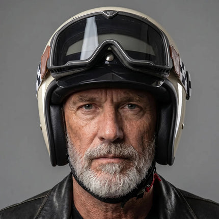Vintage Racing | Half Helmet with ABS Shell & Adjustable Chin Strap | Lightweight Design for Comfort and Style 1