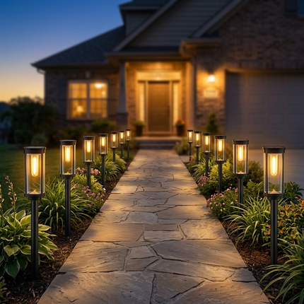 Vintage Solar Pathway Lights with Filament LED Bulb | Elegant Lantern Design for Inviting Garden Glow 0
