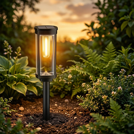 Vintage Solar Pathway Lights with Filament LED Bulb | Elegant Lantern Design for Inviting Garden Glow 3