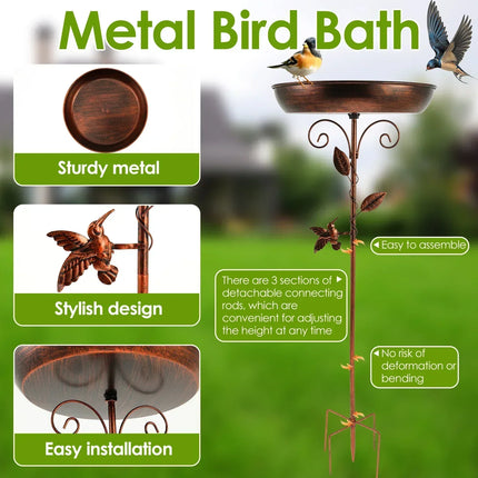 Bird Bath with Stand, Garden Decor with Height Adjustable Pole – image 6