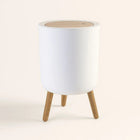 Small Trash Can with Lid, Push Lid Garbage Can with Wood Grain Legs, Bathroom Trash Can for Living Room and Small Spaces