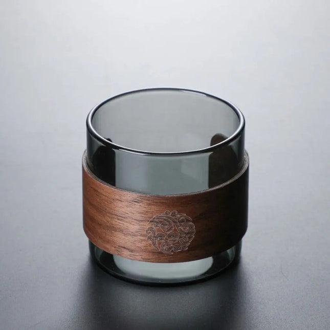 Glass Tea Cup with Walnut Wood Sleeve, Borosilicate Glass Cup 5 oz for Hot Tea, Drinkware Gift for Tea Lovers_01