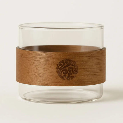 Glass Tea Cup with Walnut Wood Sleeve, Borosilicate Glass Cup 5 oz for Hot Tea, Drinkware Gift for Tea Lovers