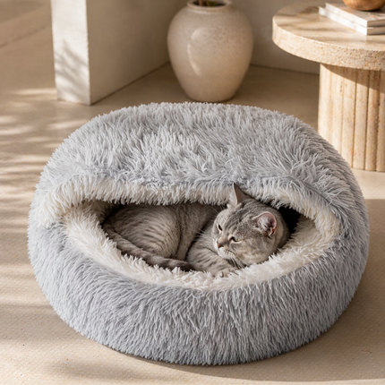 Fluffy Cat Bed, Plush Covered Cat Bed for Cats and Small Dogs