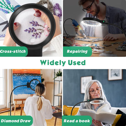 Wearclo | Full-Sided Magnifying Glass with LED Light & Adjustable Gooseneck | Hands-Free Aid for Enhanced Vision 1