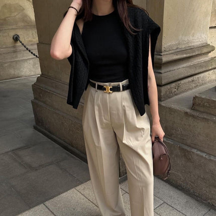 Wearclo | Vintage-Inspired Vegan Leather Belt with Gold CC Logo | Stylish Accessory for Ethical Fashion 3