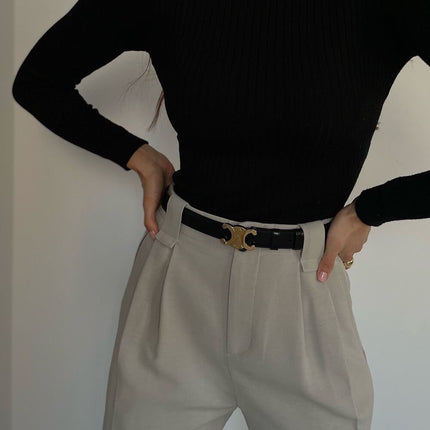 Wearclo | Vintage-Inspired Vegan Leather Belt with Gold CC Logo | Stylish Accessory for Ethical Fashion 4