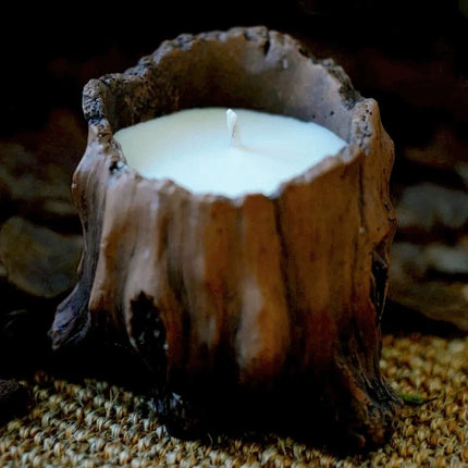 Cement Candle Cradle with Rustic Tree Hollow Design | Customizable Wax Vessel for Cozy Home Ambiance