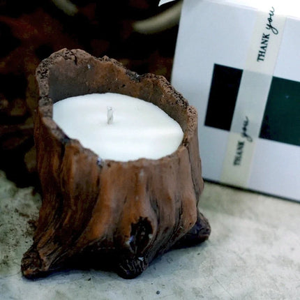 Cement Candle Cradle with Rustic Tree Hollow Design | Customizable Wax Vessel for Cozy Home Ambiance