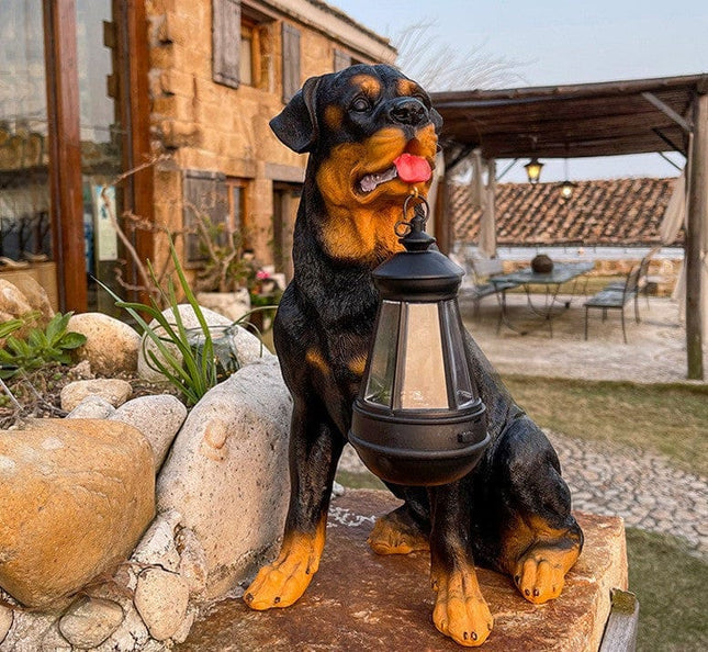 Whimsical Garden Dog Statue | Vintage-Inspired Solar-Powered with LED Light | Handcrafted Outdoor Decor for Charming Ambiance 1