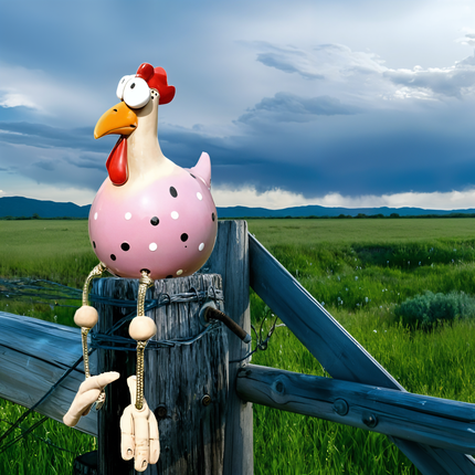 Whimsical Garden Statues | Large Resin Chicken Ornament with Vibrant Eyes | Durable Outdoor Decoration for Unique Charm 6