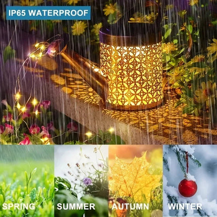 Whimsical Solar Lantern | Outdoor Hanging Lantern with Retro Watering Can Design | Charming Garden Decor for Nighttime Ambiance 4