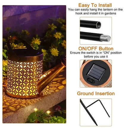 Whimsical Solar Lantern | Outdoor Hanging Lantern with Retro Watering Can Design | Charming Garden Decor for Nighttime Ambiance 5