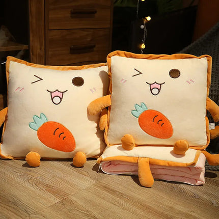 Whimsical Travel Pillow Blanket with Cartoon Toast Design | Cozy Dual-Function for Comfort on the Go 0