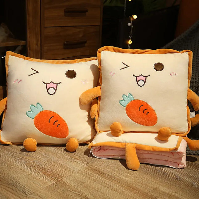 Whimsical Travel Pillow Blanket with Cartoon Toast Design | Cozy Dual-Function for Comfort on the Go 0