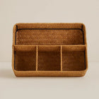 Wicker Basket with 3 Compartments, Woven Basket Organizer, Cosmetic Organizer, Desk Organizer for Remote and Cables