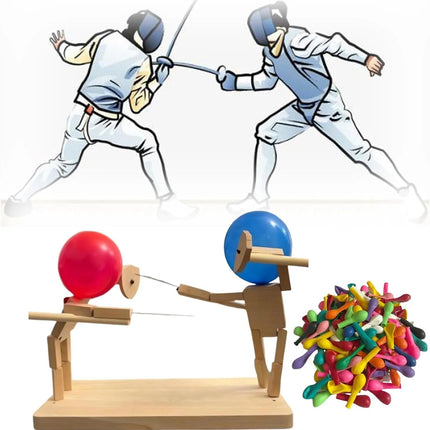 Wooden Fighter Puppets | Handmade Balloon Battle Game with Durable Design | Fun for Kids' Competitive Play 2