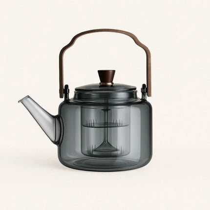 Glass Teapot with Strainer, Large Borosilicate Glass Teapot with Wooden Handle, Loose Leaf Tea Pot with Cat Paw Filter