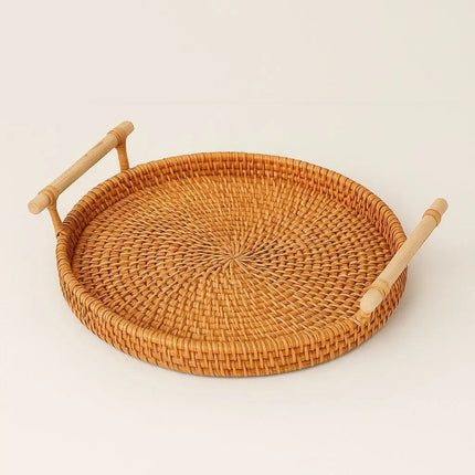Coffee Table Tray, Rattan Serving Tray with Handles, Handwoven Decorative Tray for Kitchen and Living Room