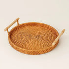 Coffee Table Tray, Rattan Serving Tray with Handles, Handwoven Decorative Tray for Kitchen and Living Room