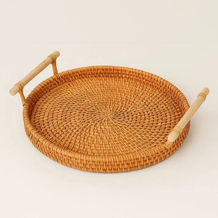 Rattan Serving Tray with Handles, Handwoven Decorative Tray for Kitchen and Living Room – image 7