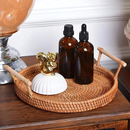 Coffee Table Tray, Rattan Serving Tray with Handles