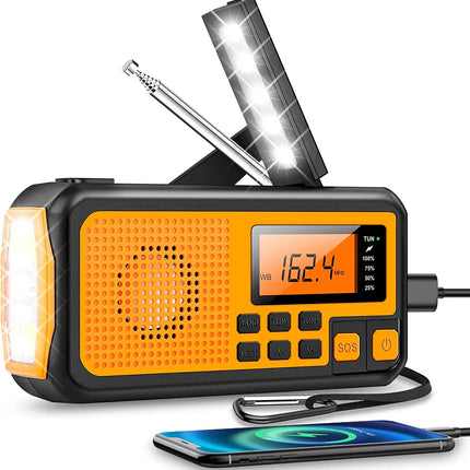 Wreaths Sun | Emergency Radio with Crank & Solar Power | Portable Dynamo Radio with Power Bank & LED Flashlight 0