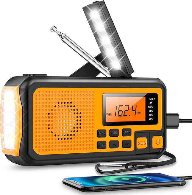 Wreaths Sun | Emergency Radio with Crank & Solar Power | Portable Dynamo Radio with Power Bank & LED Flashlight 0