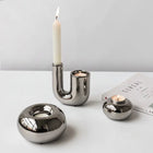 Taper Candle Holder, Ceramic Candlestick for Tea Lights, Modern Metallic Candle Holder, Sculptural Mantel Decor