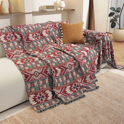 Zarela | Boho Chenille Sofa Cover with Jacquard Design & Tassel Edges | Stylish Protection for Home Decor 2