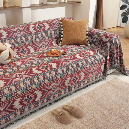 Zarela | Boho Chenille Sofa Cover with Jacquard Design & Tassel Edges | Stylish Protection for Home Decor 3