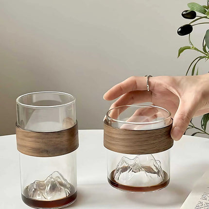 Glass Cups, Mount Fuji Glass Tea Cups Set of 2 or 4 with Wood Band – image 6