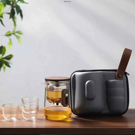 Travel Tea Set, Glass Tea Set with Case for Camping and Travel