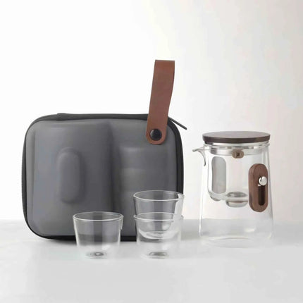 Travel Tea Set, Portable Glass Teapot with Filter and 3 Cups, Glass Tea Set with Case for Camping and Travel