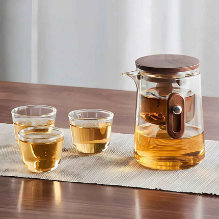 Travel Tea Set, Portable Glass Teapot with Filter and 3 Cups