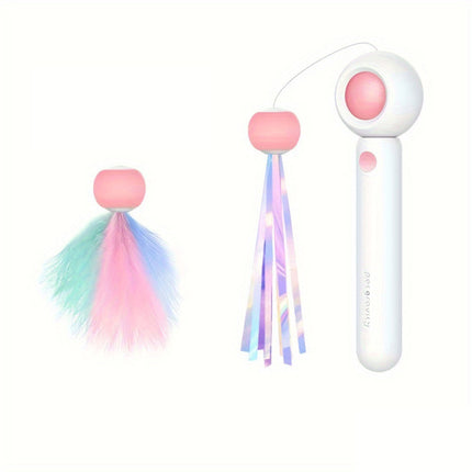 Retractable Cat Teaser Wand with Interchangeable Feather & Tassel Heads | Engaging Play for Indoor Cats