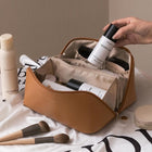 Large Capacity PU Leather Travel Cosmetic Bag with Zipper Pouch | Stylish Organizer for Makeup and Essentials