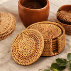 Coasters for Drinks, Woven Bamboo Cup Coasters with Holder, Rattan Coaster Set of 6, Table Protector for Coffee and Tea