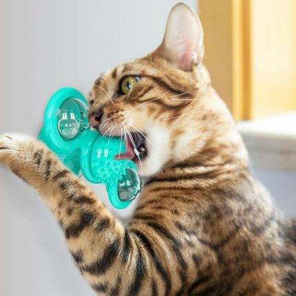 Rotating Windmill Cat Toy with Suction Cup & Catnip | Interactive Play for Dental Health and Hunting Stimulus