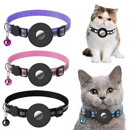 Reflective Cat Collar with AirTag Holder and Bell | Adjustable Nylon Pet Collar for Safety and Style