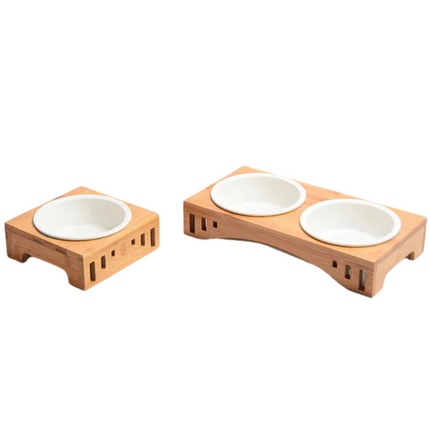 Bamboo Wood Cat Dining Table with Arch Design & High-Quality Bowl | Elegant Feeding Solution for Modern Homes