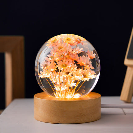 3D Dandelion Crystal Ball with Beech Wood Stand | Elegant Home Decor and Night Light for Serenity